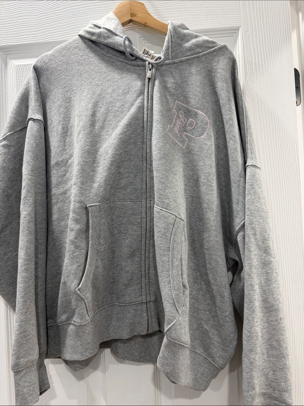 PINK Victoria's Secret Gray Full-Zip Hoodie with Subtle Pink Logo